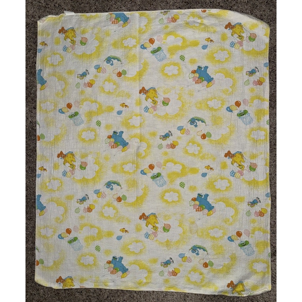 Vtg Toddle‎ TIme  Baby Receiving Blanket Yellow White Balloon Cloud